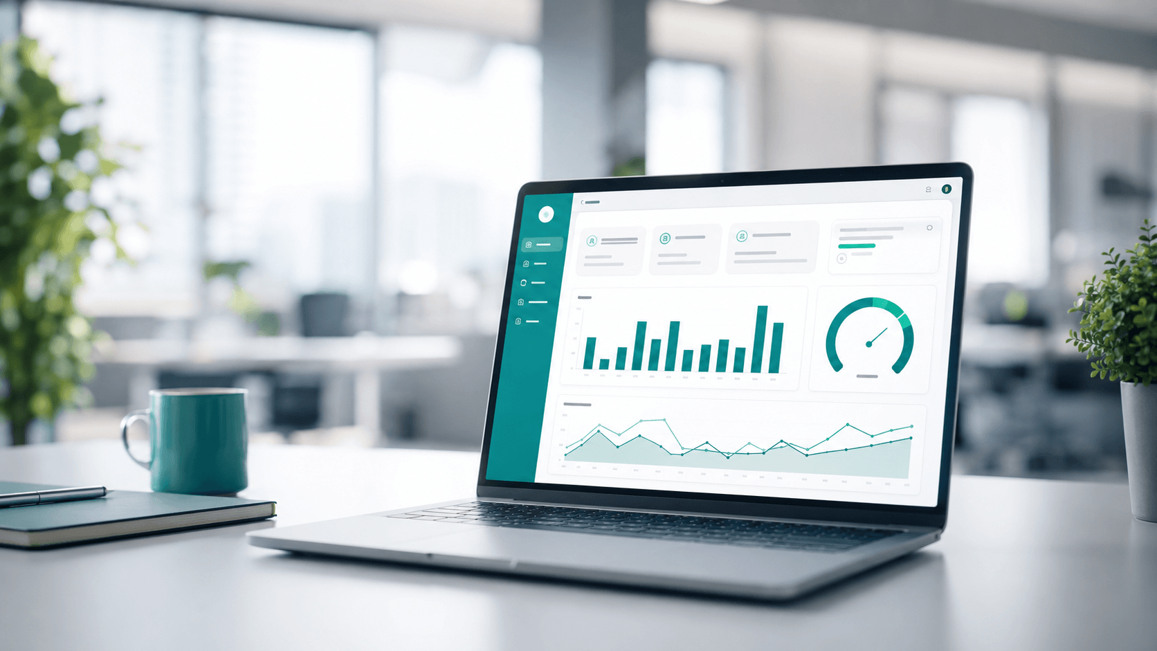 Logiciel de gestion de flotte affichant un tableau de bord de KPI sur un ordinateur portable